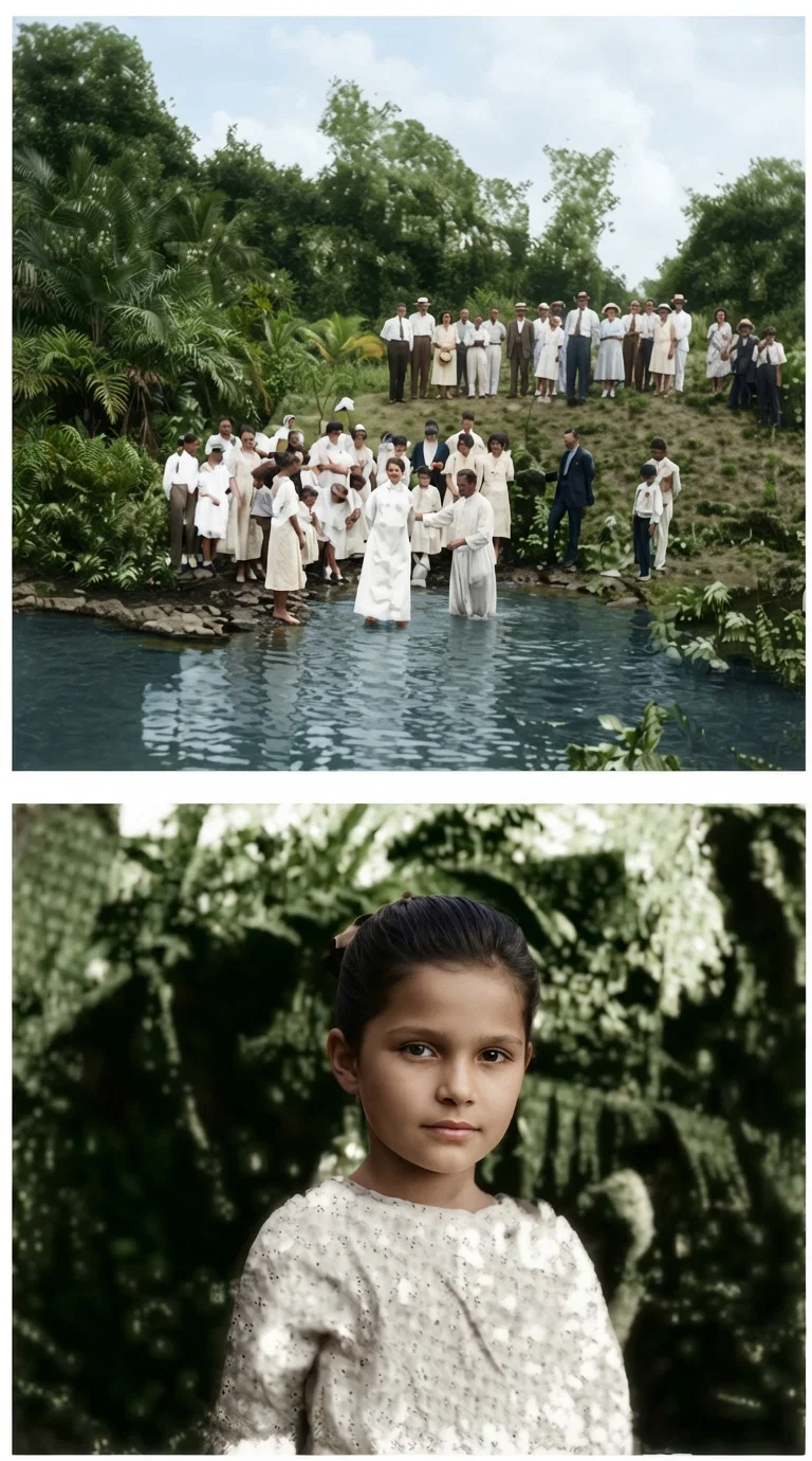 Upper — Baptismal Scene in Cayey, Porto Rico
Lower — Josefa