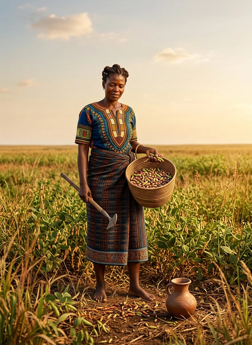 NATIVE MOTHER GATHERING KAFIR PEAS