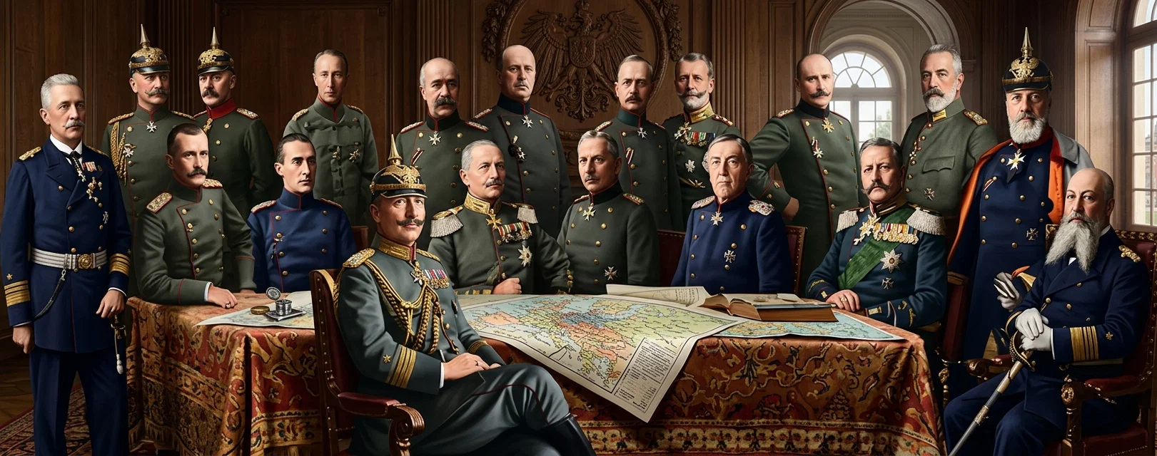 Kaiser Wilhelm in Recent Conference with His Staff Commanders and Naval Aides