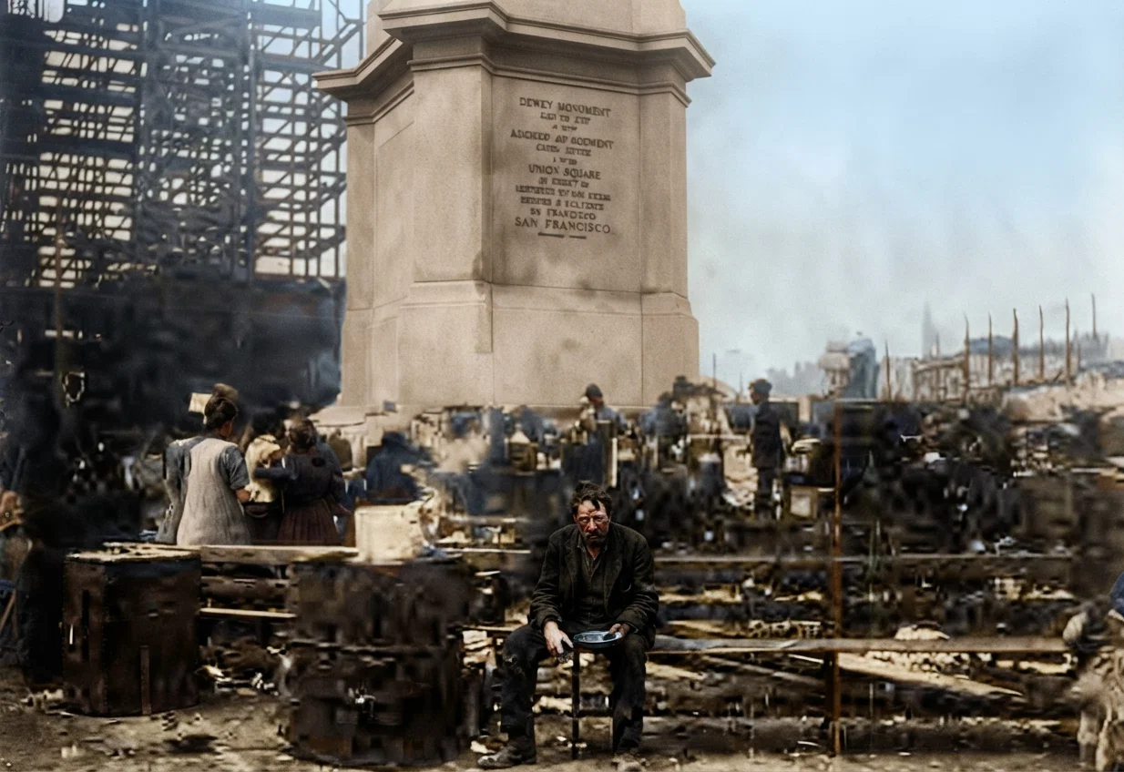 Feeding the Refugees in Union Square, at the Base of the Dewey Monument