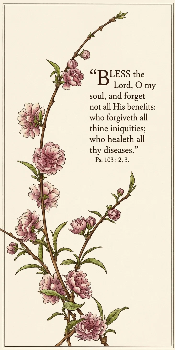 BLESS the Lord, O my soul, and forget not all His benefits: who forgiveth all thine iniquities; who healeth all thy diseases,
Ps. 103:2, 3.