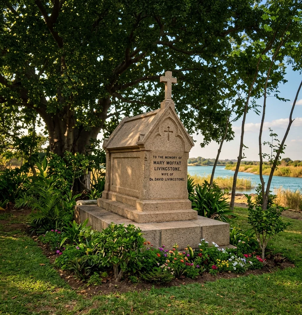 Tomb of Mary Moffat Livingstone, wife of David Livingstone, on the bank of the Zambesi River, at Shupanga.