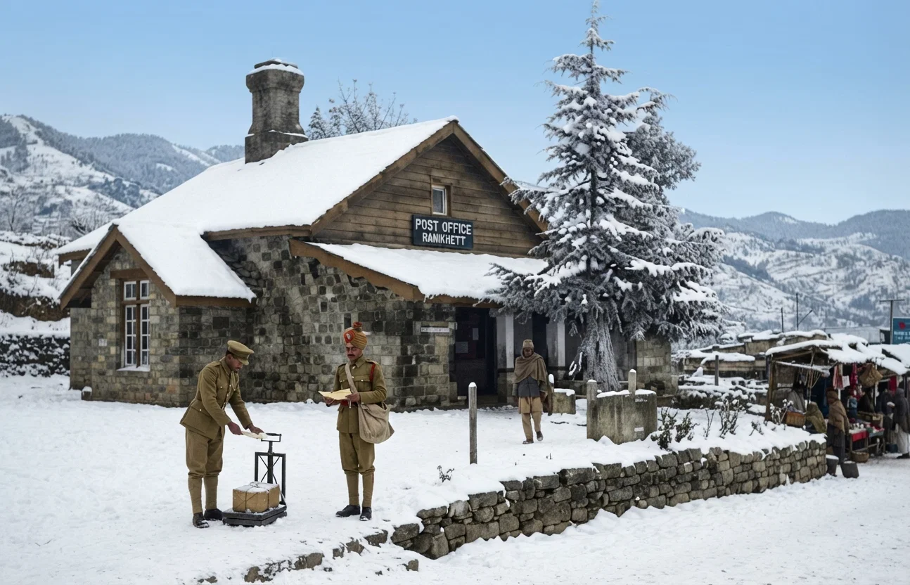 POST-OFFICE AT RANIKHETT, INDIA, COVERED WITH SNOW