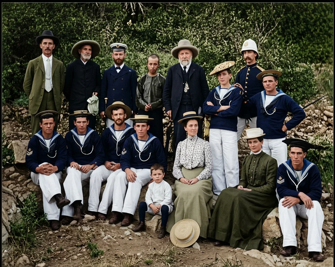 GROUP OF THE FIRST WORKERS AND BELIEVERS IN CHINA
In the back row at the left are Elder J. N. Anderson and Brother A. La Rue