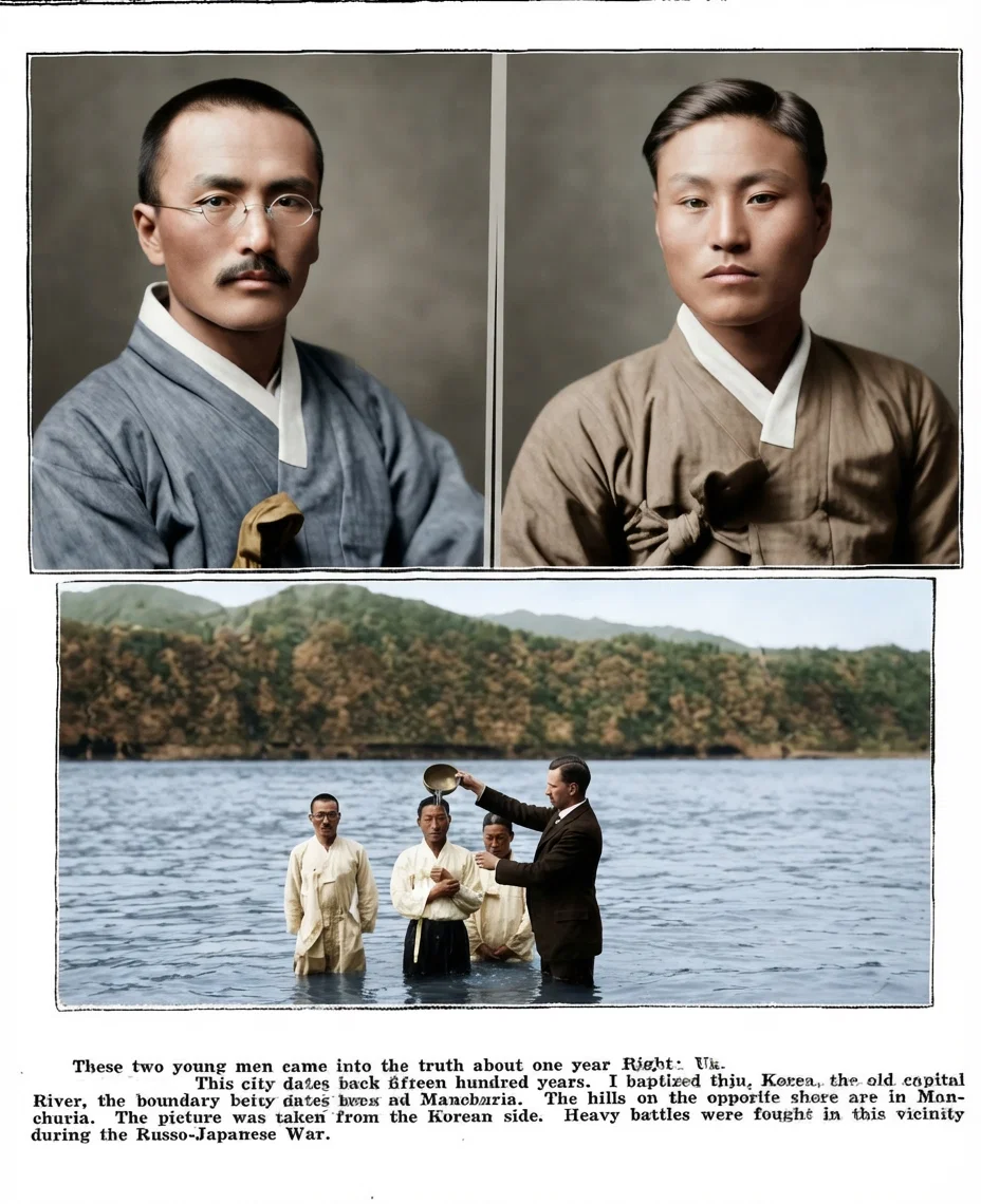 Upper Left: Evangelist Tyong Mun Kuk; at Right: Ne Keun Uk.