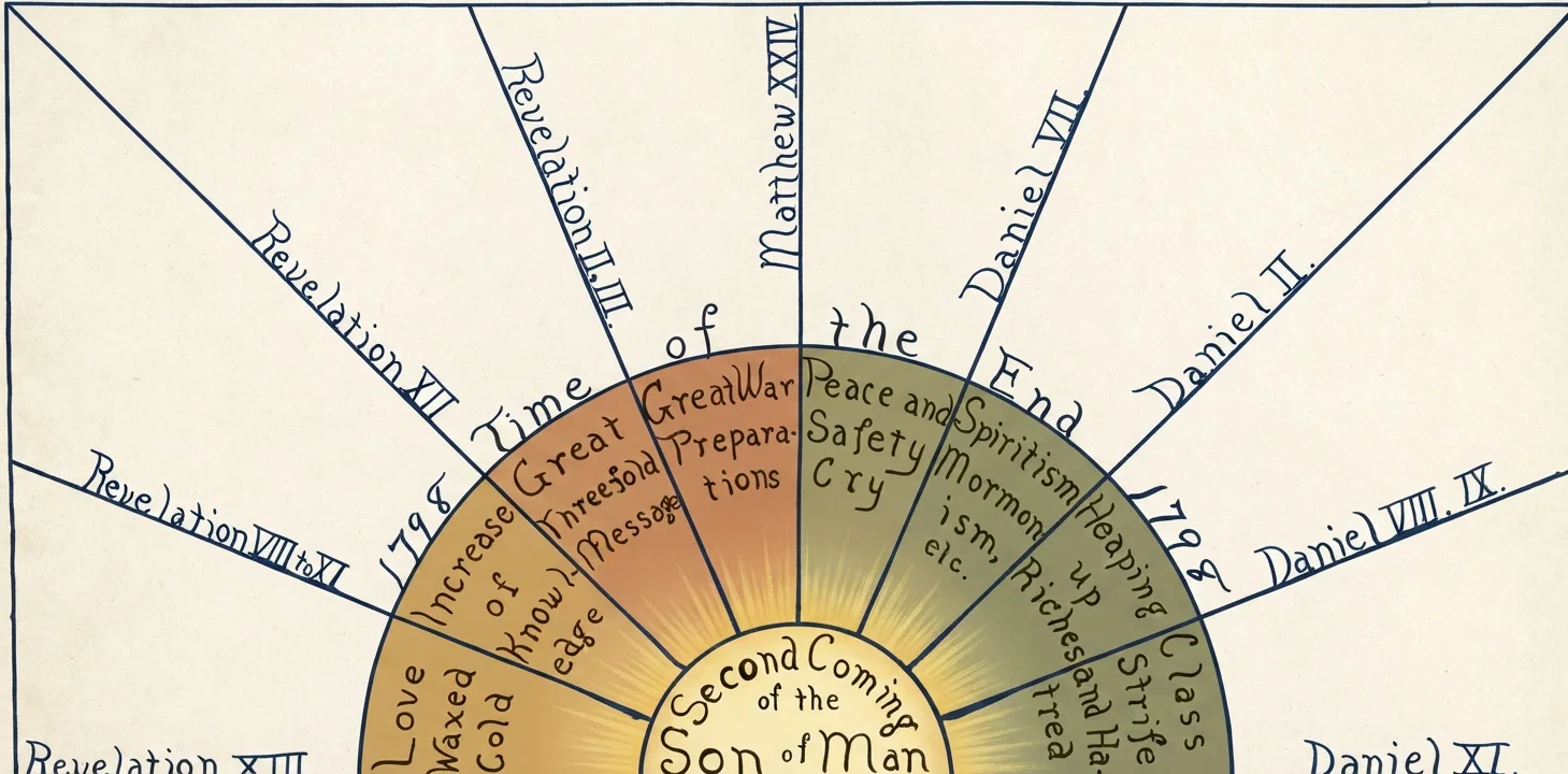 In this diagram are nine lines of prophecy, and eight special signs, there are many more), all showing unmistakably that Christ's coming is near. The Bible-reading above merely touches upon six of these signs. Study them, reader. "When ye see all these things, know ye that He is nigh, even at the doors." Matt. 24:33. A.R.V.