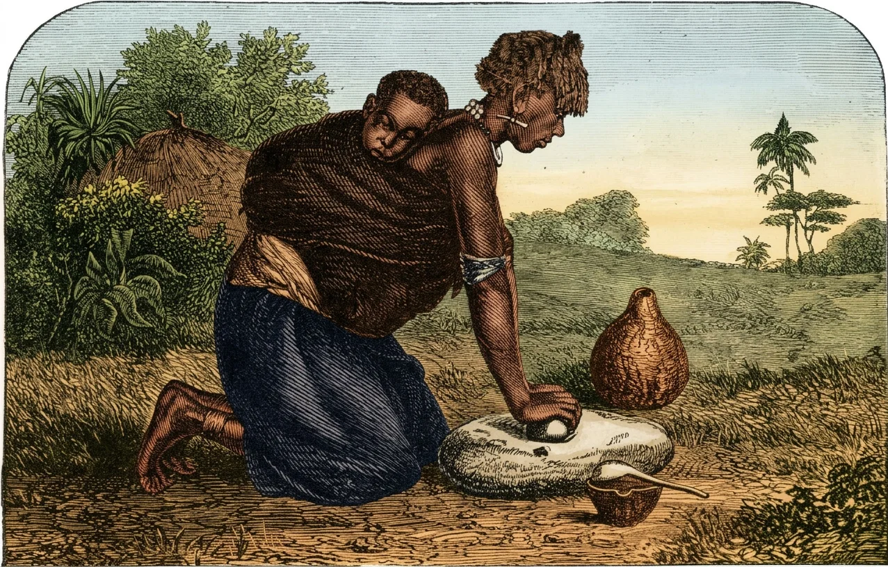 A WOMAN MAKING BREAD IN AFRICA.