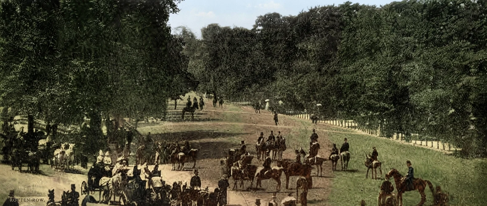 "Rotten Row," supposed to be a corruption of the French term, "Route de Roi," meaning the route or way of the King. It is a beautiful way or road, in Hyde Park, London, extending from Hyde Park Corner to Kensington Gate, one and one-half miles long. It is ninety feet wide, separated from a promenade fringed with soft green turf. Some of the most brilliant displays of wealth and fashion in the world's metropolis are seen here in the afternoons, and at the church parade on Sundays. The Route, or Way, of the King in many places of earth has, because of sin and corruption, become morally, "rotten row."