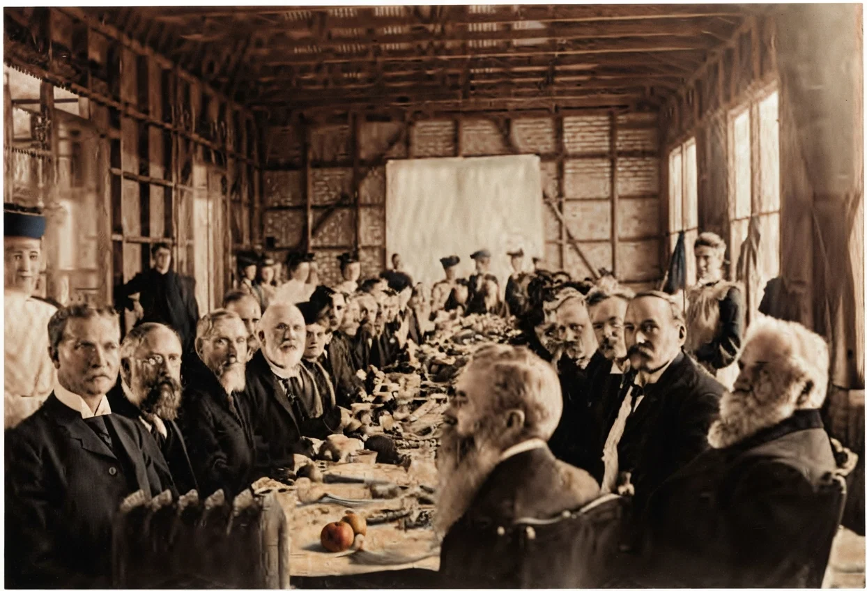 At our last stockholders' meeting, Jan. 28, 1907; lunch generously provided by the ladies of Mountain View Church. The building is now occupied, tho not quite completed. Work is more than we can do at present. Before many months the congestion will be relieved.