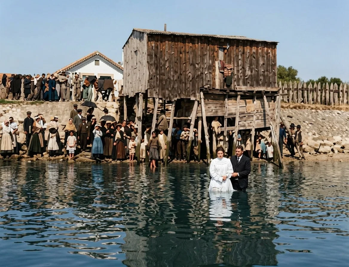 Baptism in Portugal September 25, 1909, C. E. Renfro officiating. The one baptized is now in Africa as a missionary.