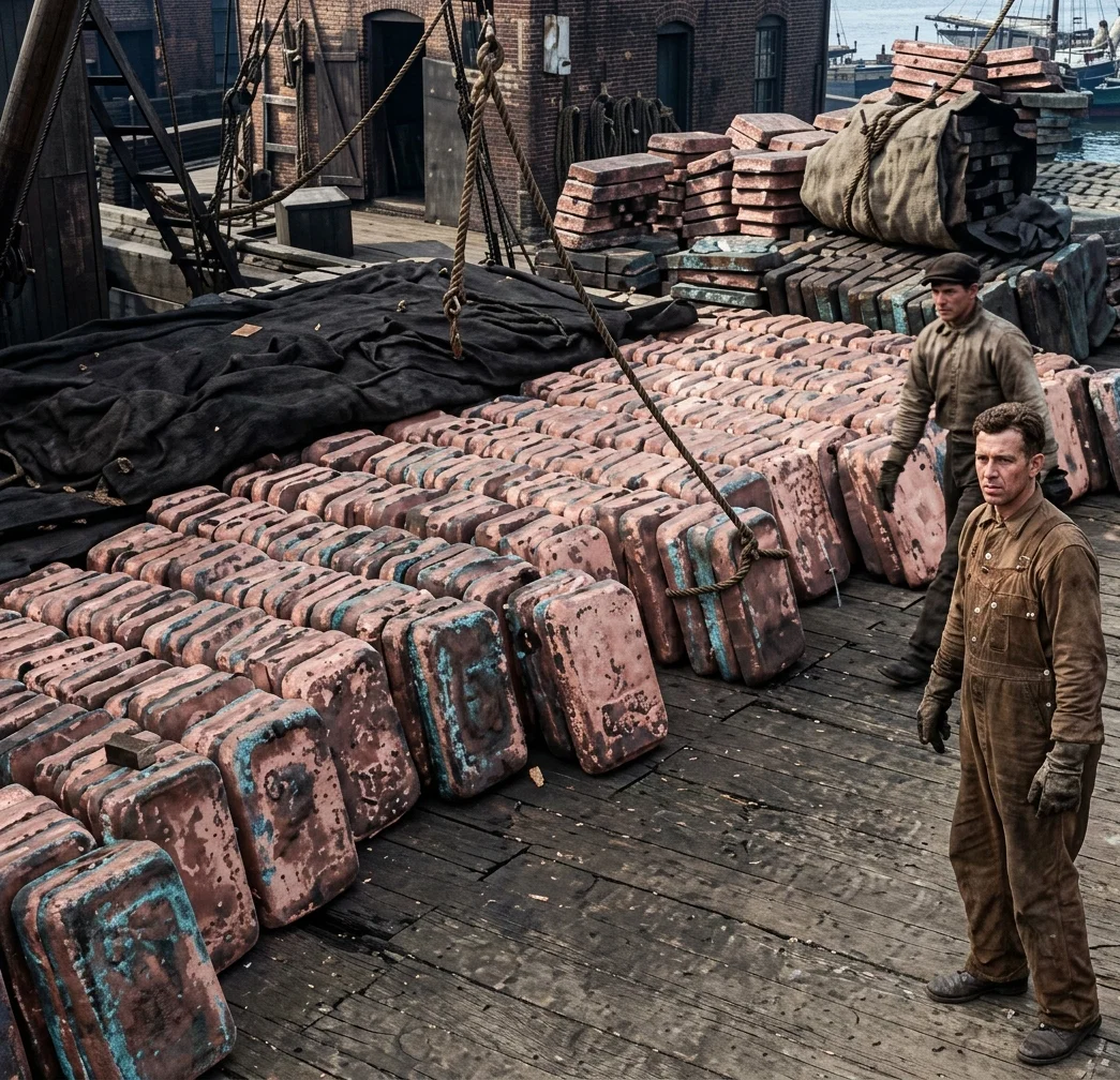 © Underwood & Underwood
COPPER SLABS ON THE ERIE BASIN DOCKS,
BROOKLYN, NEW YORK