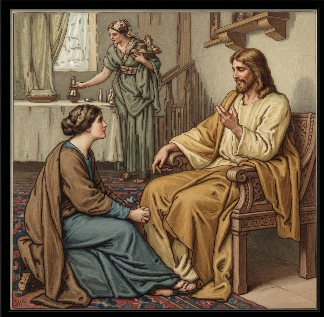 Jesus in the home of Mary and Martha