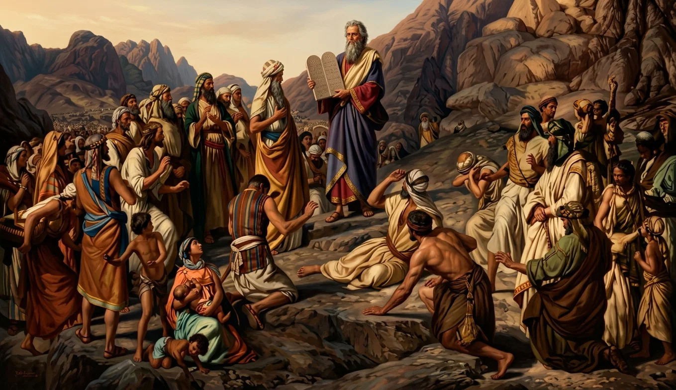 MOSES COMING DOWN FROM MOUNT SINAI WITH THE LAW
