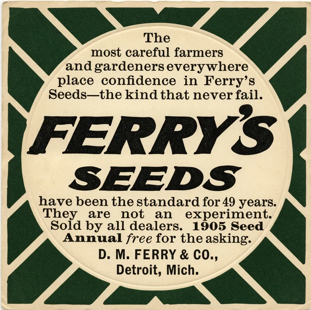 The most careful farmers and gardeners everywhere place confidence in Ferry's Seeds—the kind that never fail. FERRY'S SEEDS have been the standard for 49 years. They are not an experiment. Sold by all dealers. 1905 Seed Annual free for the asking. D. M. FERRY & CO., Detroit, Mich.