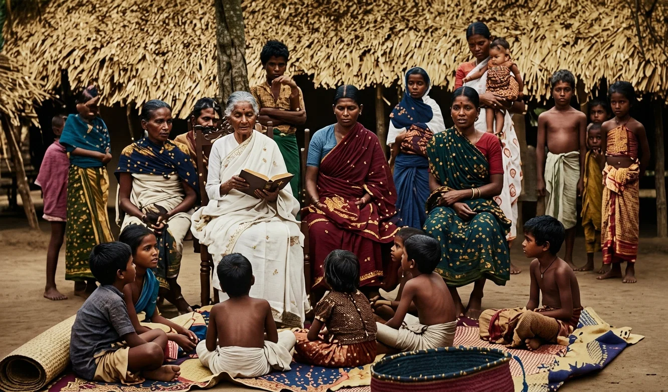 A BIBLE WOMAN AND HINDOO HEARERS.