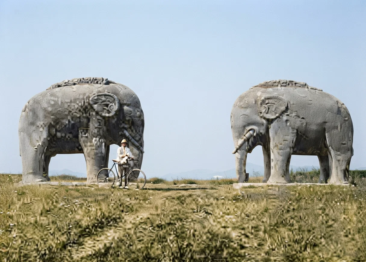 2. The elephants on the way to the Ming Tombs. This is one of a group of many kinds of animals to be found on the way to the Ming Tombs. Because of the vandalism of tourists all have been recently fenced in.