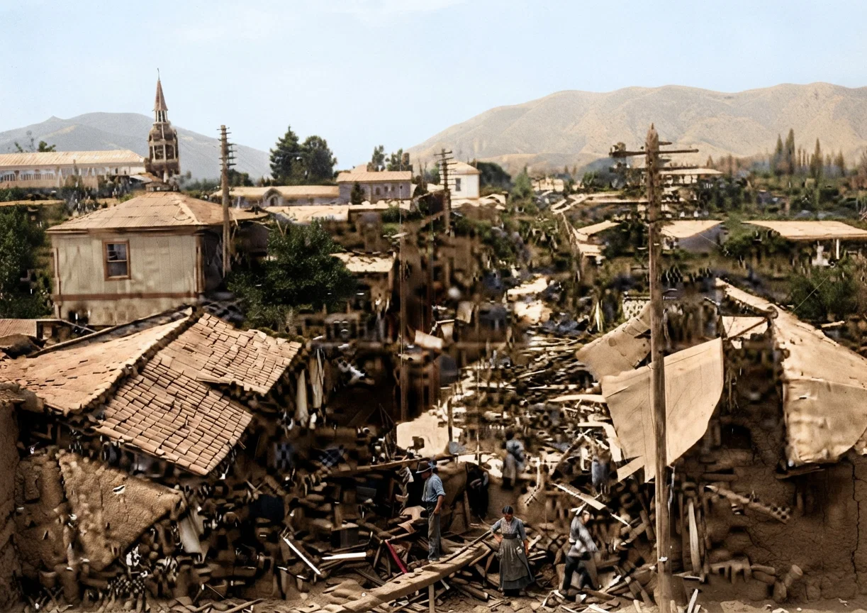 Republica Street, Limache, Chile, after the earthquake of Aug. 16, 1906.