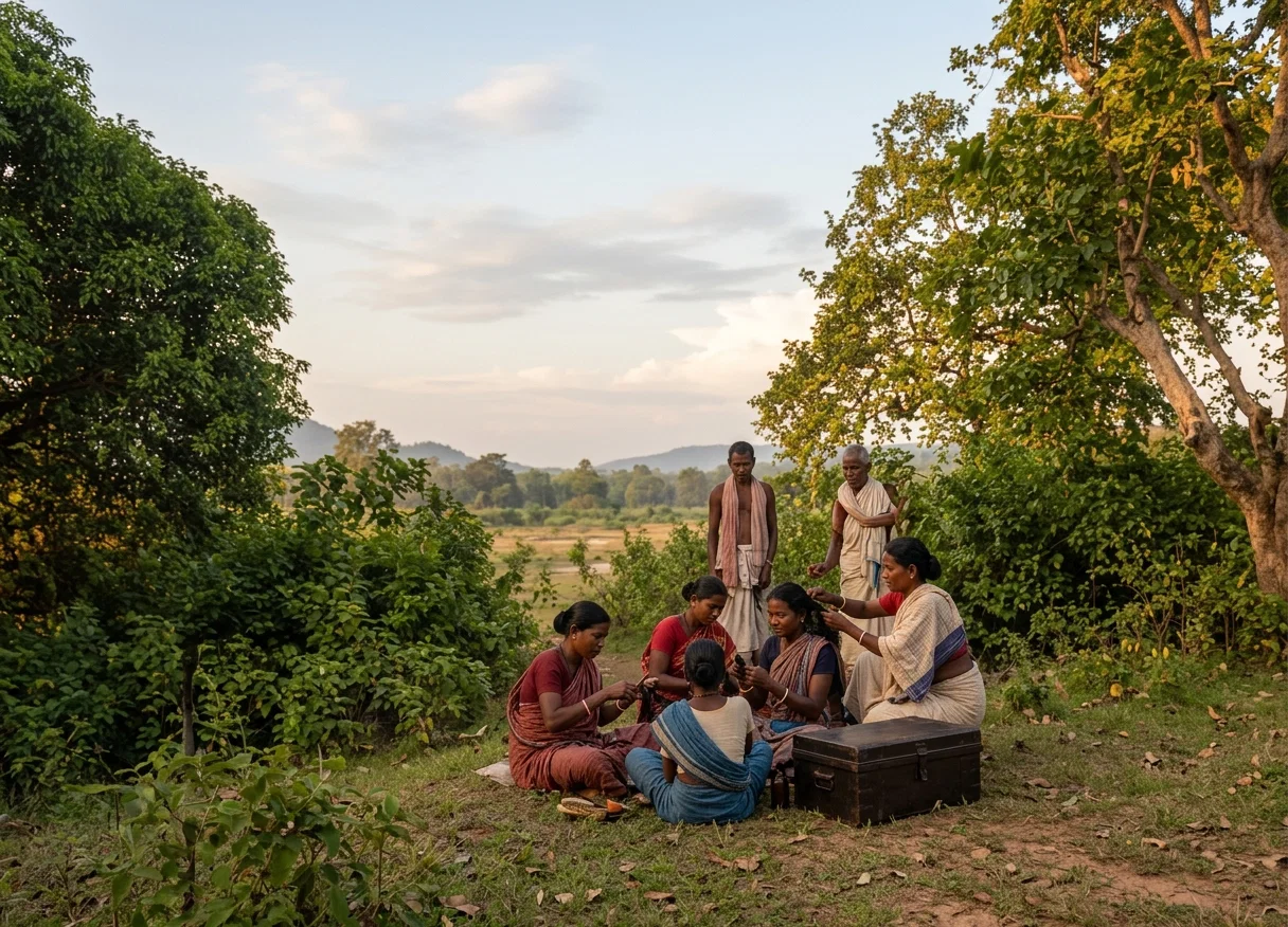 PILGRIMS HAVING HAIR DRESSED BEFORE PRESENT- ING THEMSELVES FOR WORSHIP AT THE TEMPLES AT DEOGHUR, BENGAL, INDIA