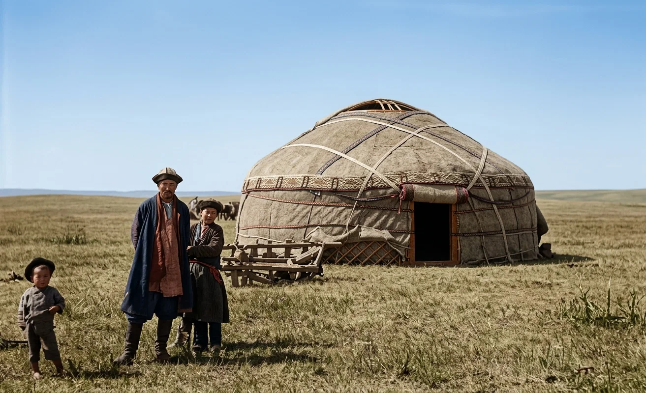 HERE AND THERE A KIRGHIZEN HUT OR TWO