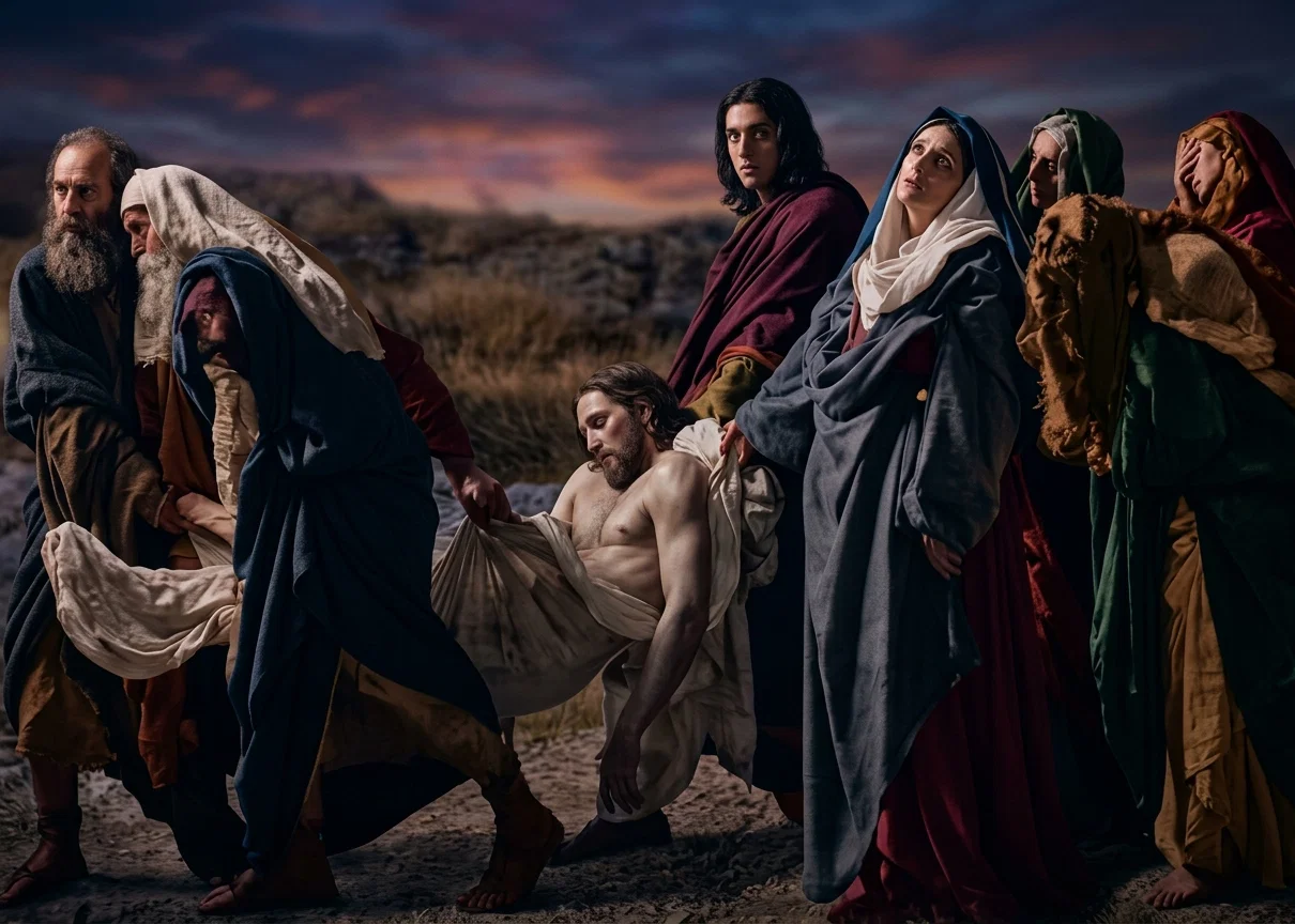 JESUS BORNE TO THE TOMB
His motive in service — He gave Himself for others. Through His sacrifice come all the blessings of Heaven to humanity.