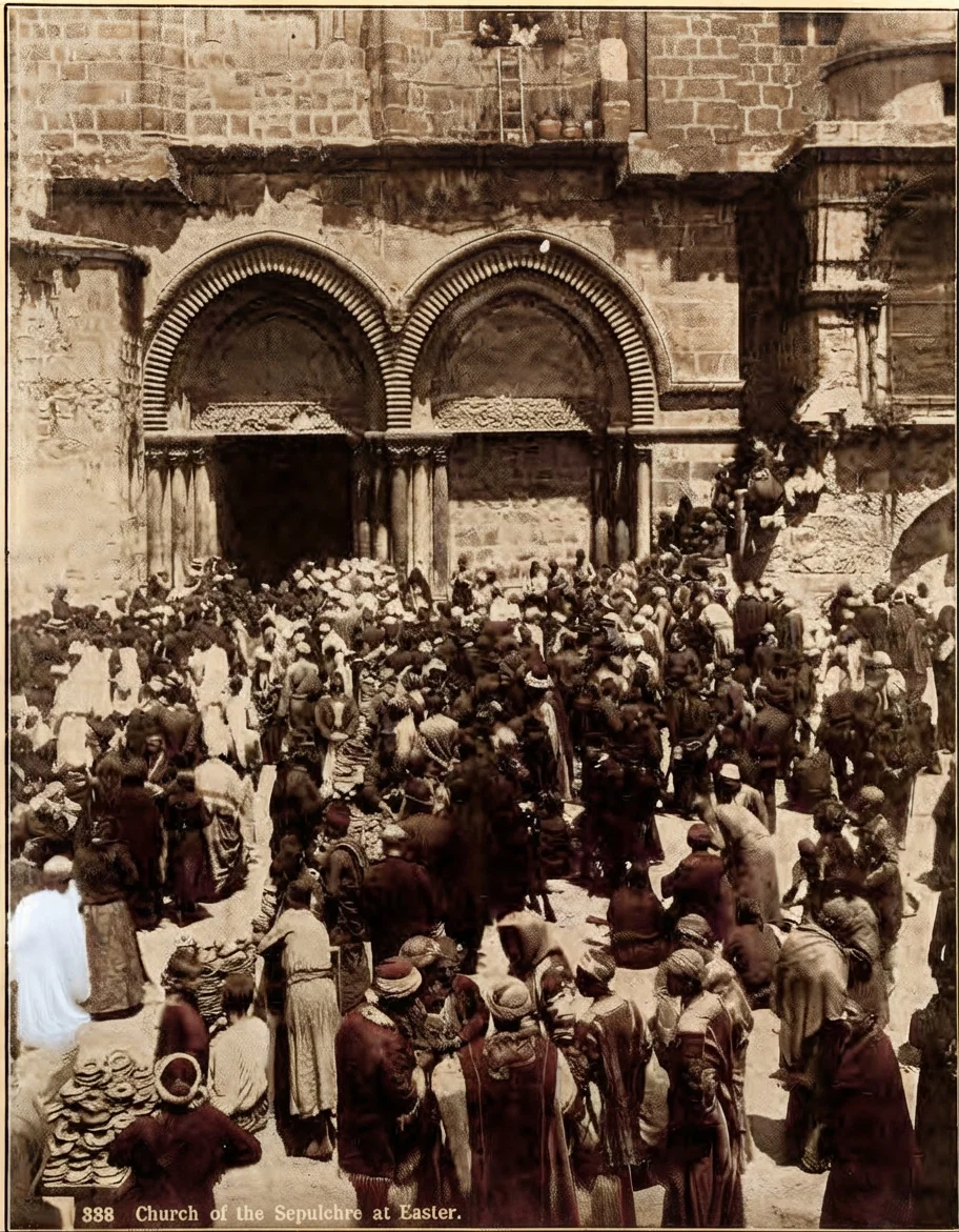 Scene in Jerusalem on "Easter Sunday" at the "Church of the Holy Sepulcher." No one can prove that our Lord was here buried.