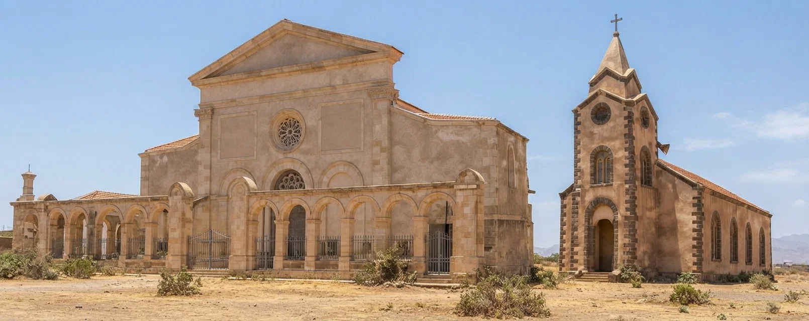 Jewish synagog (left), and Protestant church, Asmara