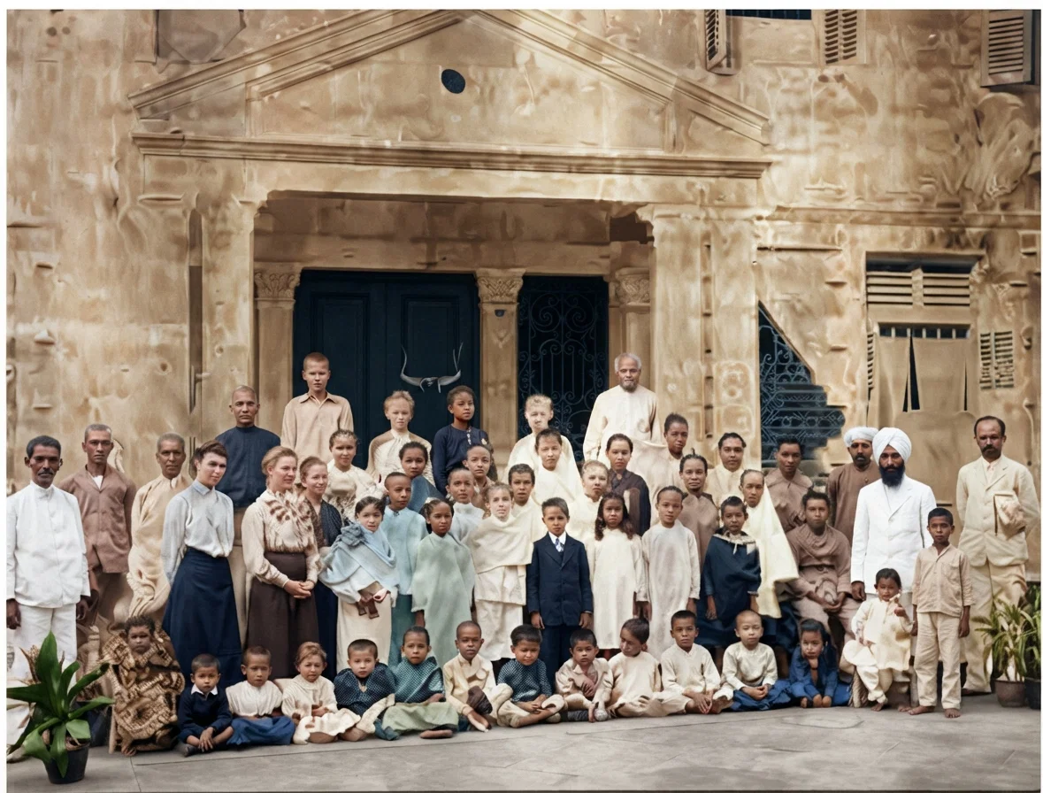 Elder G. F. Jones, Workers, and School, Singapore. (See page 22, for article.)