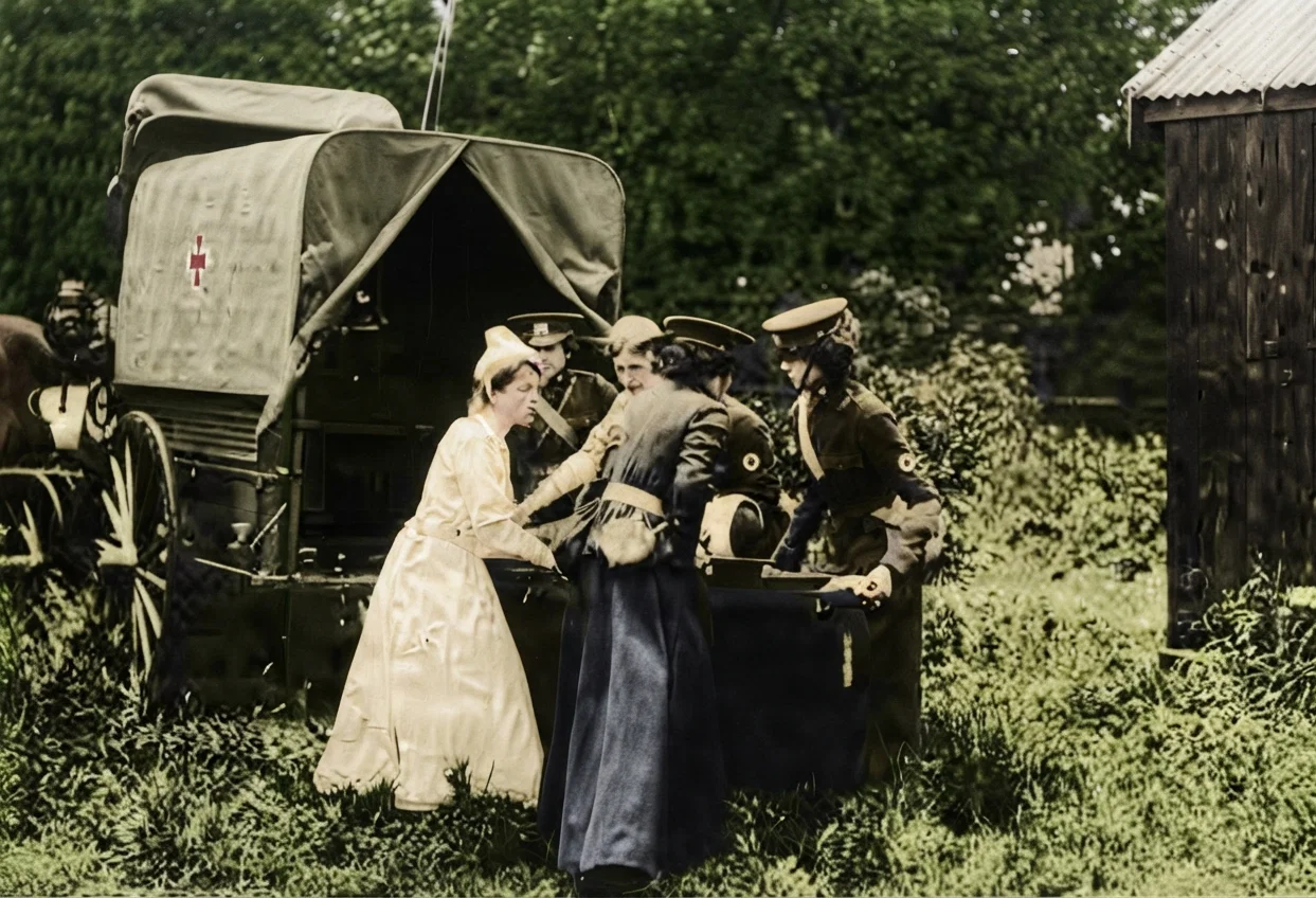 Photo by Paul Thompson BRITISH ARMY RED CROSS LADIES ON THE FIELD OF ACTION