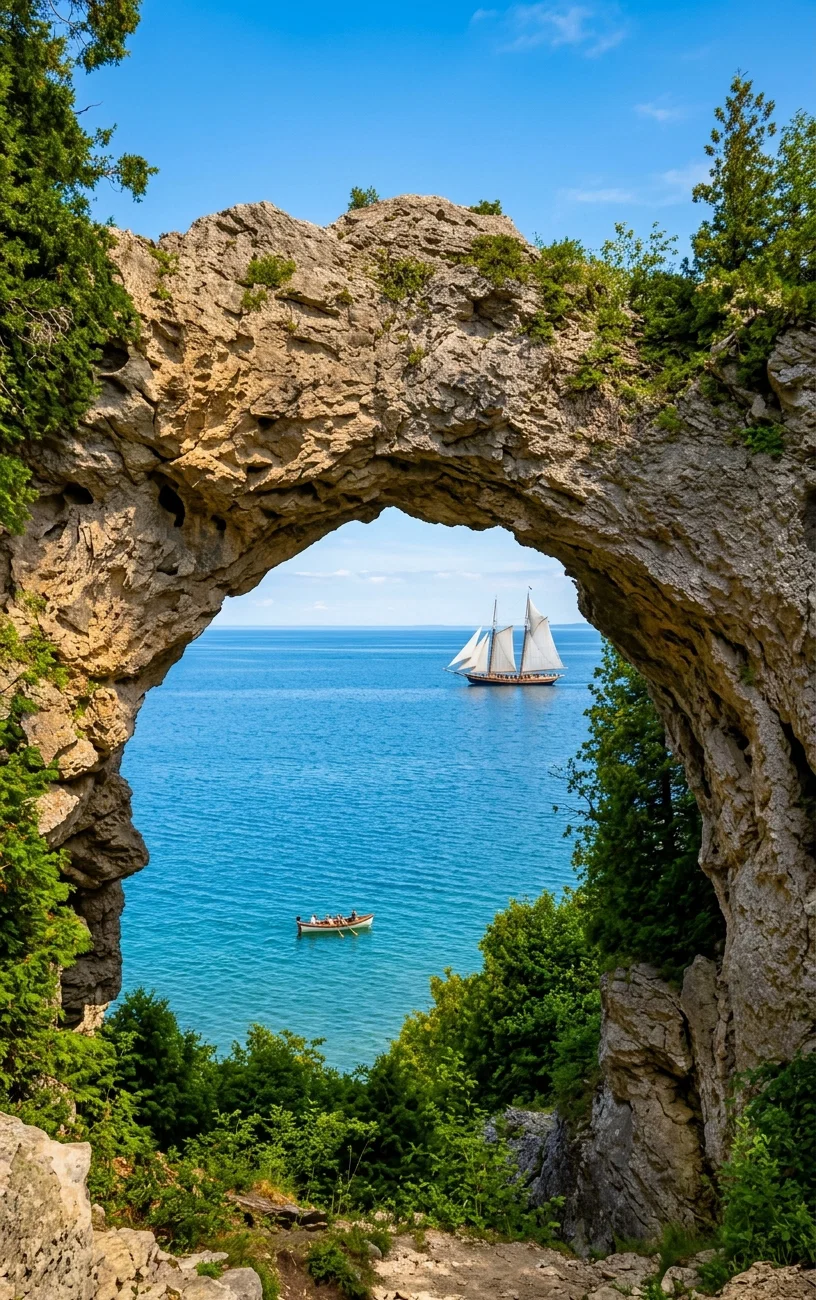 From "The Four Track News"
ARCH ROCK, A SCENIC FEATURE OF MACKINAC ISLAND