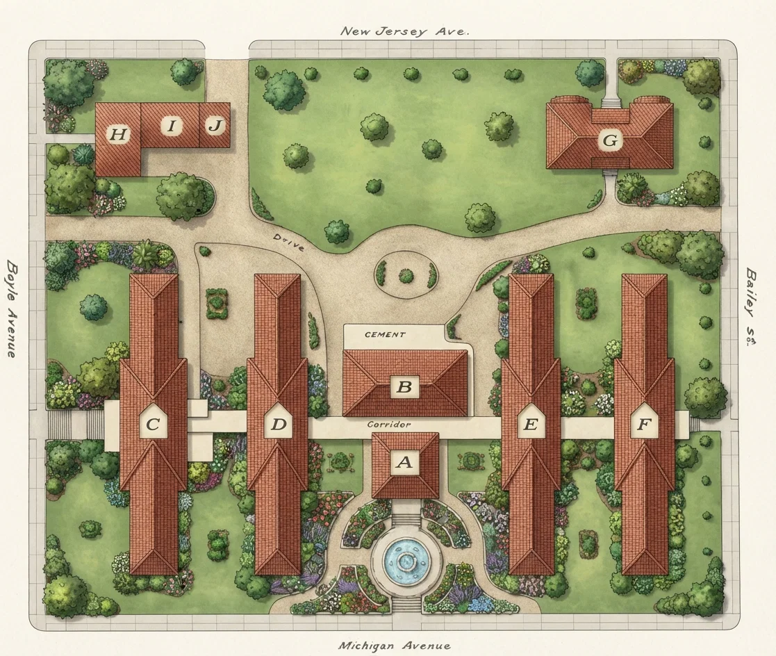 PROPOSED GROUND PLAN OF THE ELLEN G. WHITE MEMORIAL HOSPITAL, LOS ANGELES, CALIFORNIA