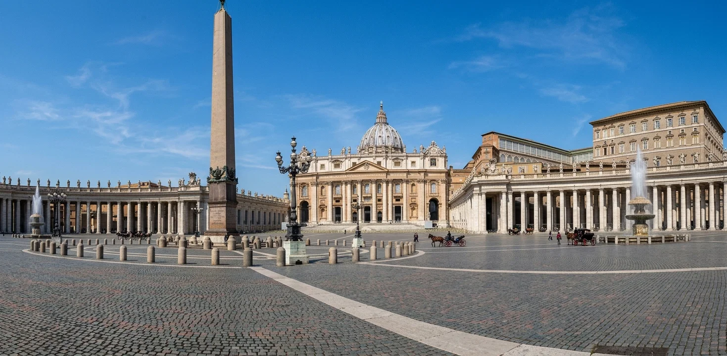 ROME. Basilica of St. Peter and Vatican with Piazza and Colonnade.