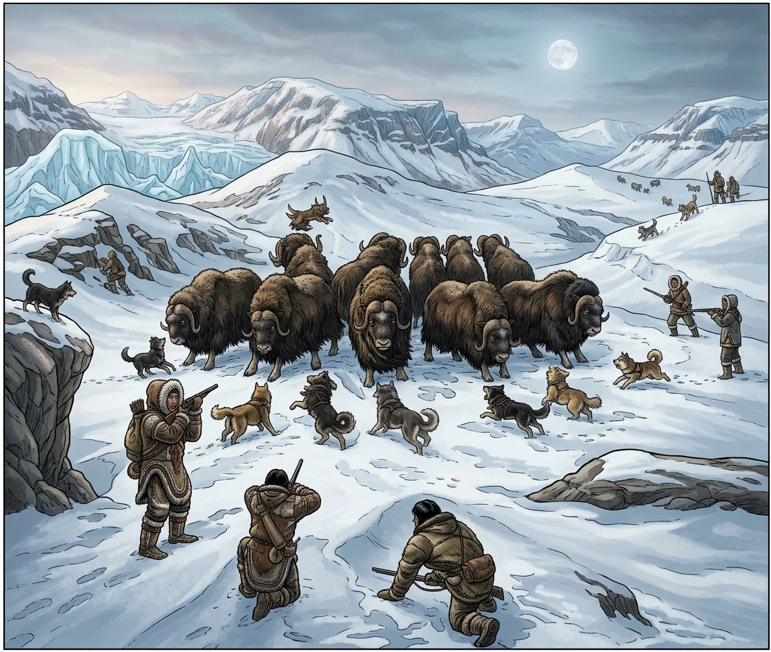 Hunting the Musk-ox in Greenland.
