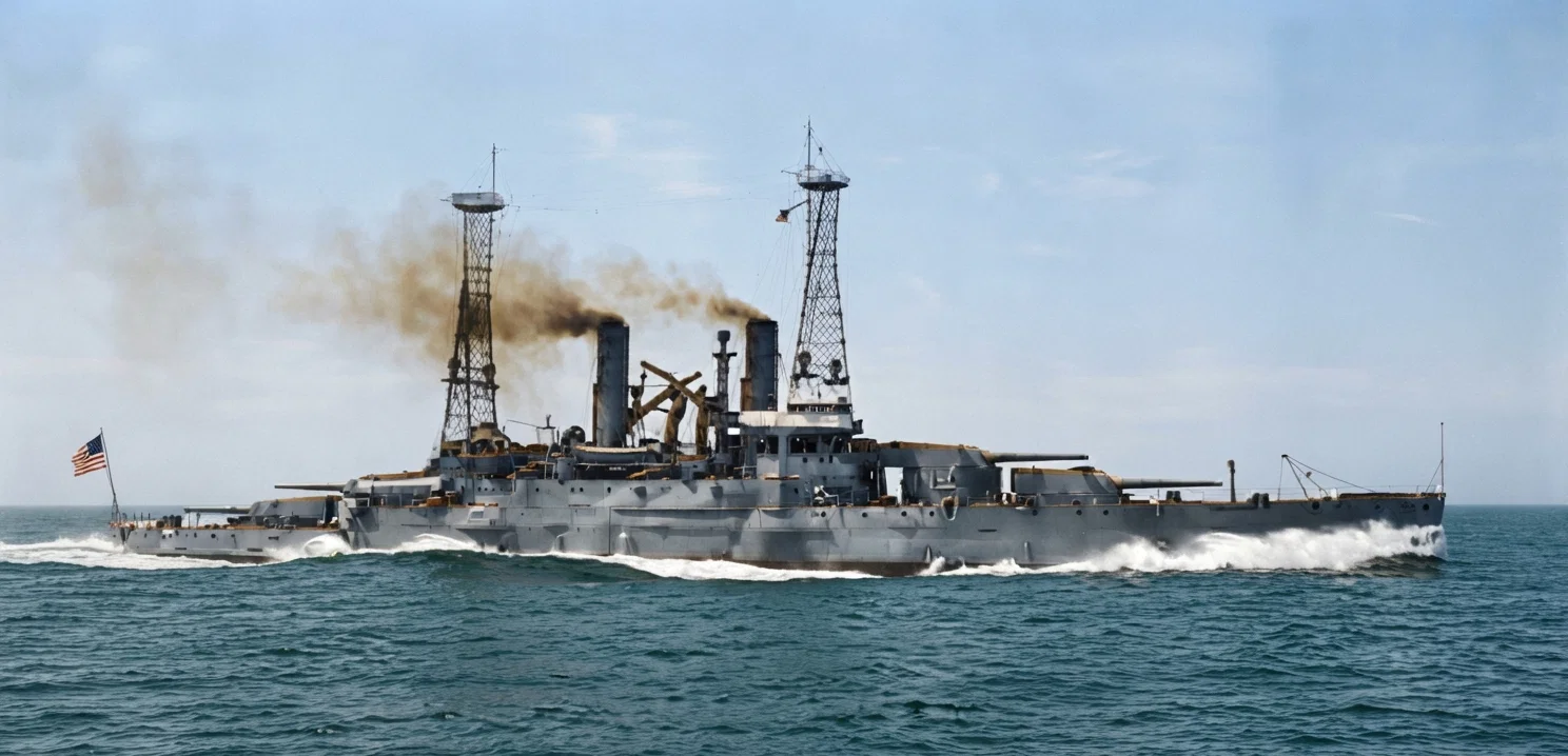 The United States battle-ship Michigan, one of the most powerful ships of the United States Navy, and that puts the Dreadnought of five years ago far in the background. At the pace that is now maintained, what will the next five years do to the Michigan?