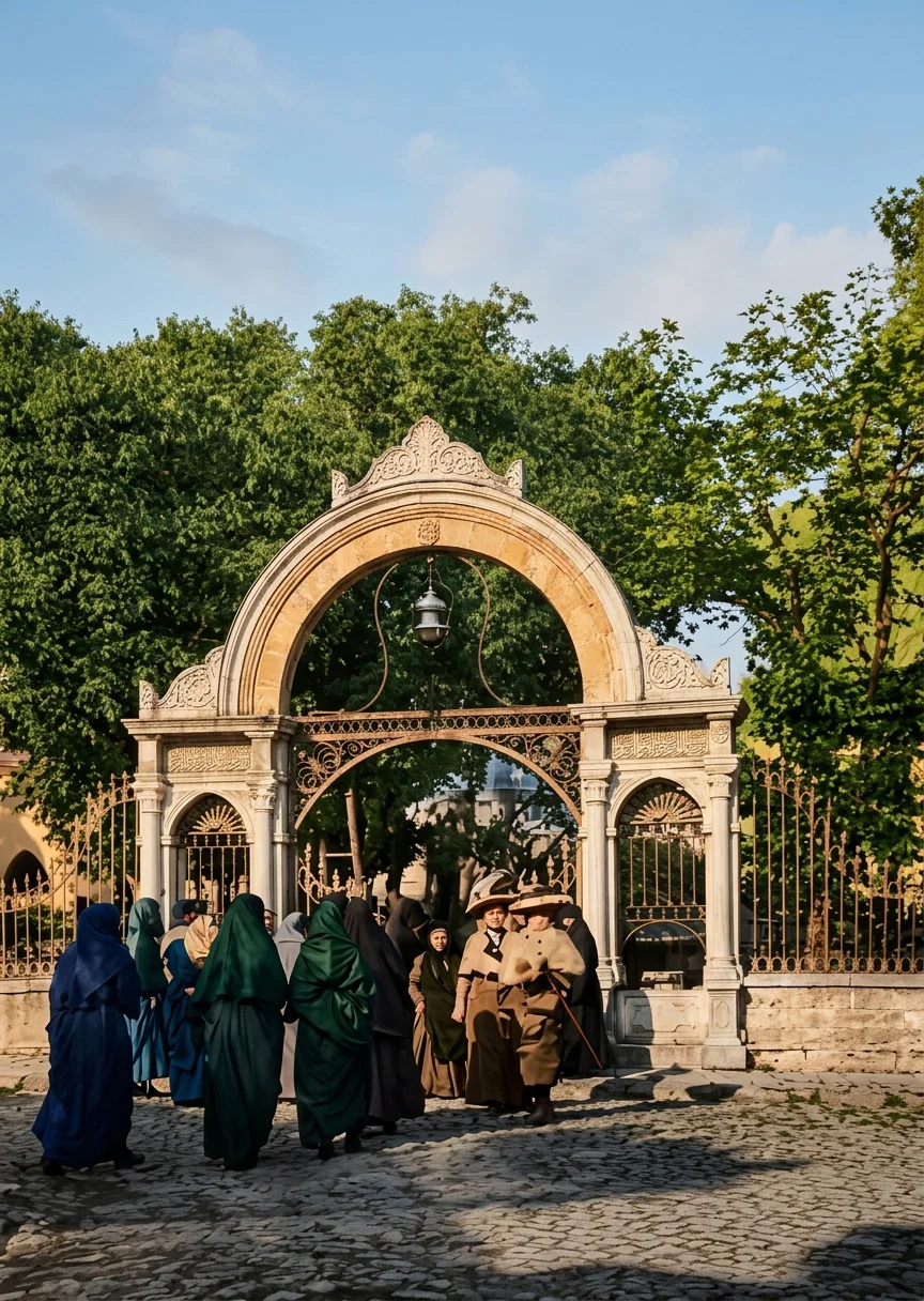 ENTRANCE TO TOMB OF SULTAN OTHMAN, FOUNDER OF THE TURKISH EMPIRE, BRUSA, TURKEY