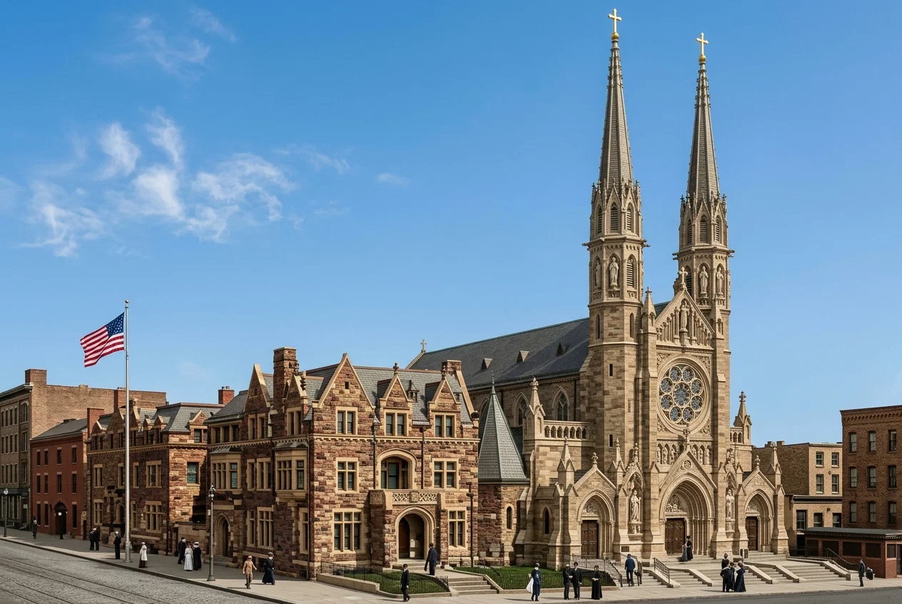 St. Patrick's church, rectory, and Carroll Hall, Washington, D. C. The oldest Catholic congregation in Washington. Each recent year, on Thanksgiving the representatives of all the South American republics, together with the President of the United States and his cabinet, attend mass there.