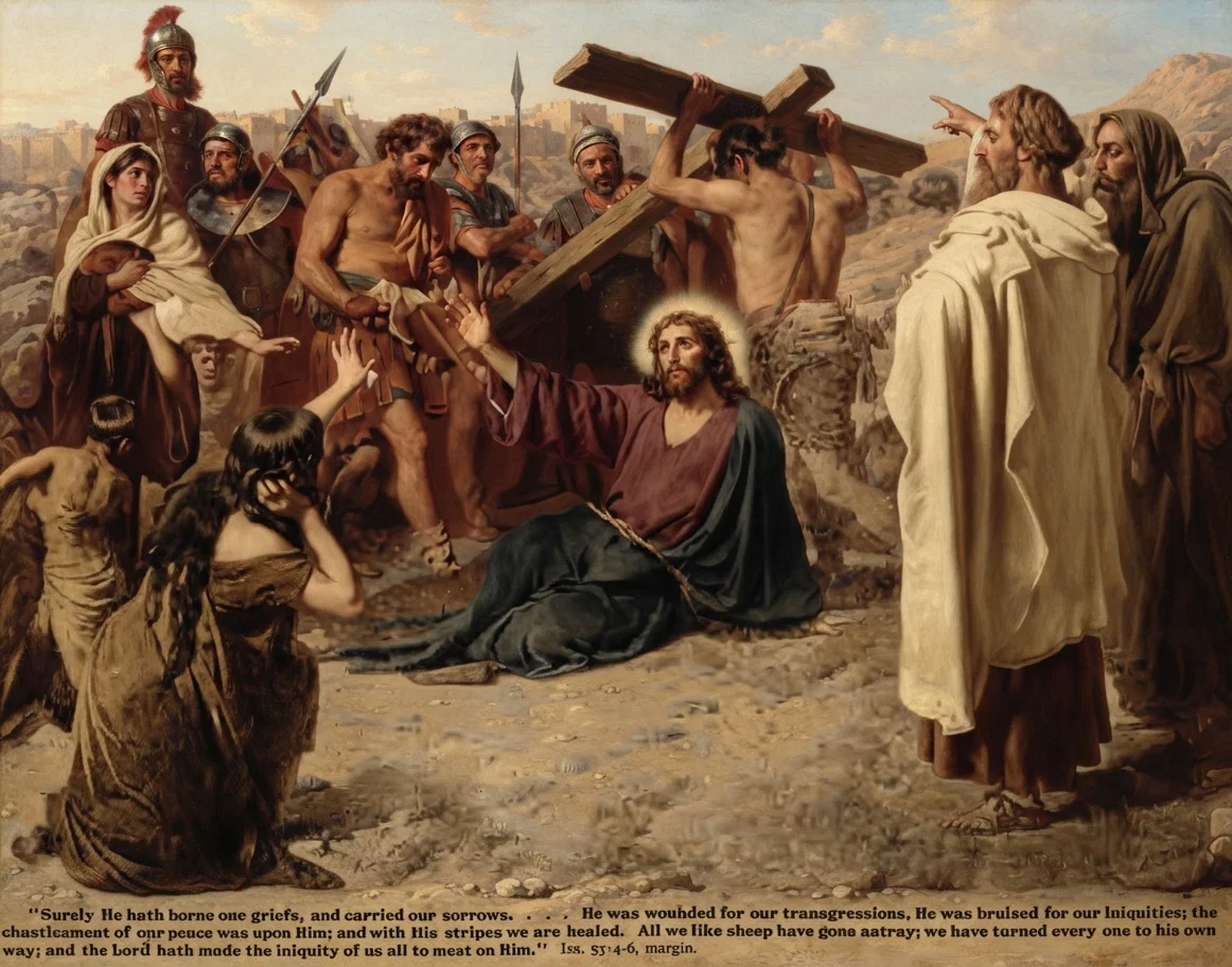 Surely He hath borne our griefs, and carried our sorrows. . . . He was wounded for our transgressions, He was bruised for our iniquities; the chastisement of our peace was upon Him; and with His stripes we are healed. All we like sheep have gone astray; we have turned every one to his own way; and the Lord hath made the iniquity of us all to meet on Him." Isa. 53:4-6, margin.