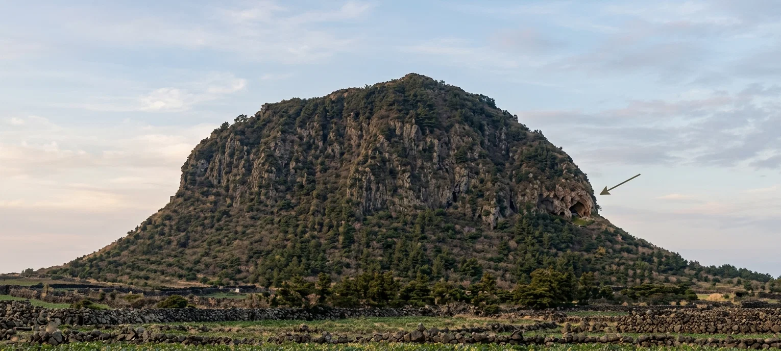 MOUNTAIN WITH CAVE (WHERE ARROW POINTS), WHERE THE PERSECUTED BROTHER KEPT THE SABBATH