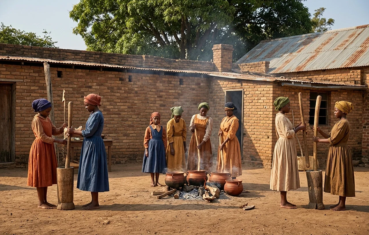 GIRLS PREPARING DINNER AT SOLUSI MISSION
In bad weather they work within this building.