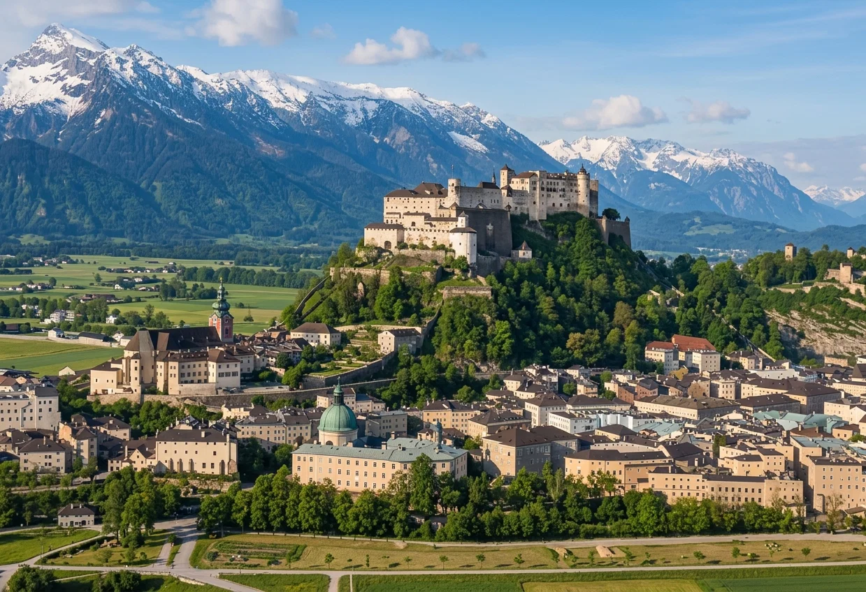 SALZBURG, THE CAPITAL OF A CROWNLAND OF THE SAME NAME IN AUSTRIA-HUNGARY. THE PICTURESQUE MEDIEVAL FORTRESS, CROWNING THE ABRUPT EMINENCE ABOVE THE CITY, IS CALLED HOHEN-SALZBURG. SEE ARTICLE ON PAGE 13.