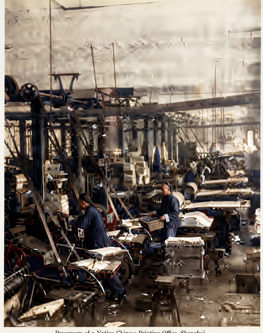 Large press in a crowded pressroom in Shanghai
