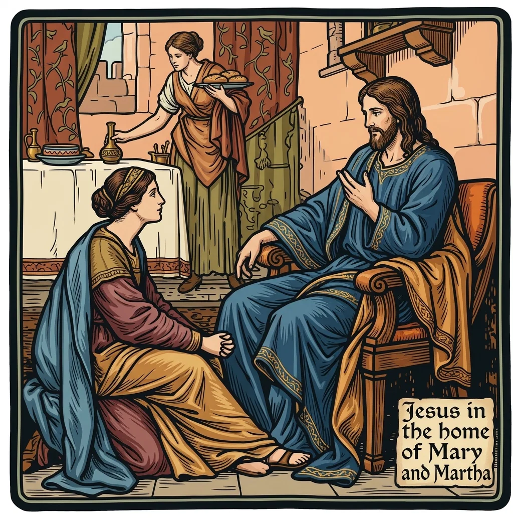 Jesus in the home of Mary and Martha.