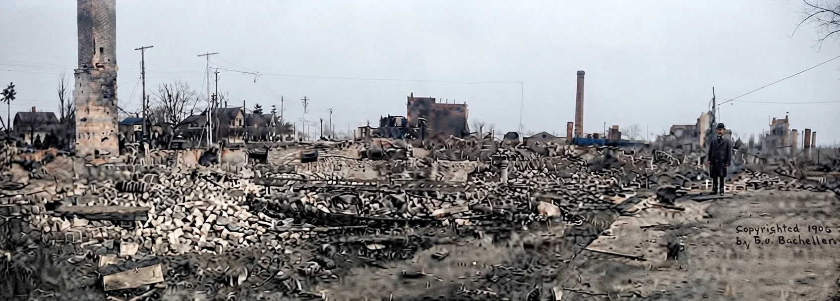 A view of the ruins of the Sanitarium after the great fire of February 18. The building in the distance is the dormitory, now, together with the three large buildings formerly owned by the college, used as a Sanitarium. It is said that notwithstanding the fire, the Sanitarium was able to care for more than one hundred of its three hundred guests. Workers are taking hold of the work of rebuilding nobly. The employees are each giving all they earn, except sufficient for board and room. Many souls are responding with liberal offerings for the continuation of the noble philanthropic work of the institution. Photographs of this scene may be obtained by addressing B. O. Bacheller, Battle Creek, Mich.