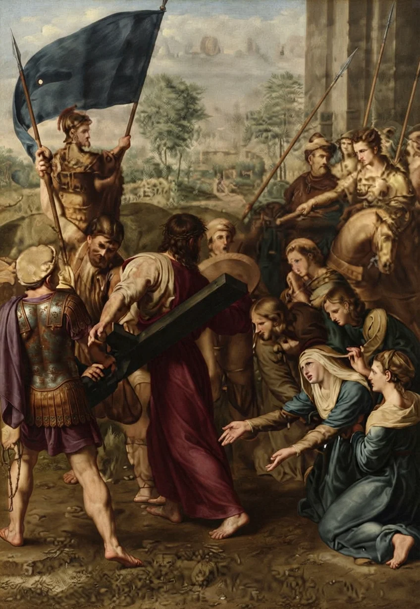 From Raphael's Christ Bearing the Cross. "He was wounded for our transgressions; He was bruised for our iniquities." God's law was so holy that it could not be set aside, and it was necessary that the Son of God must die in order to save the sinner, and vindicate the Law.