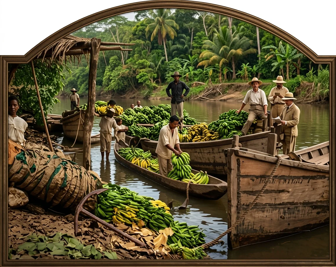 BANANA BOATS WAITING FOR STEAMER, HONDURAS