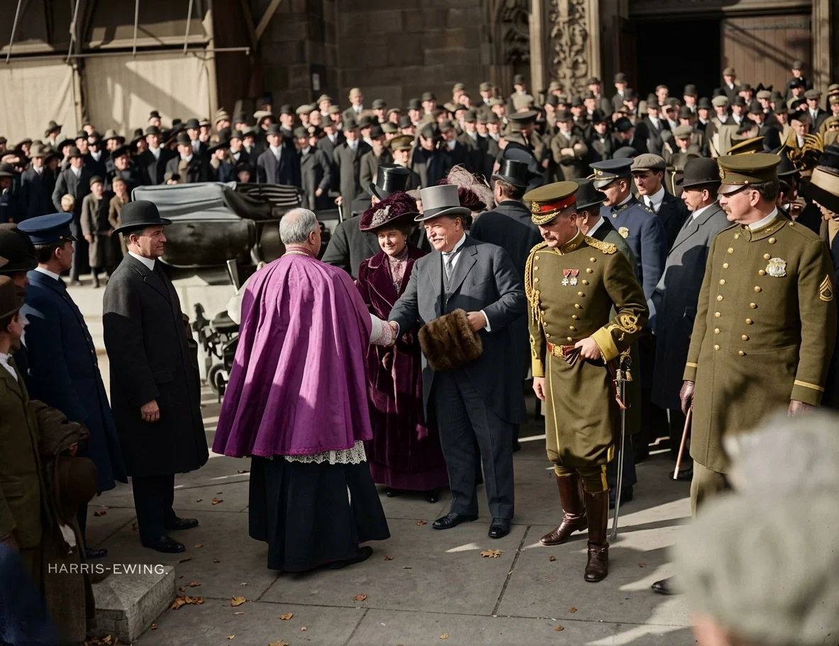 THE THANKSGIVING SERVICE AT ST. PATRICK'S CHURCH, WASHINGTON, D. C.
President and Mrs. Taft Greeted by Monsignor Russell