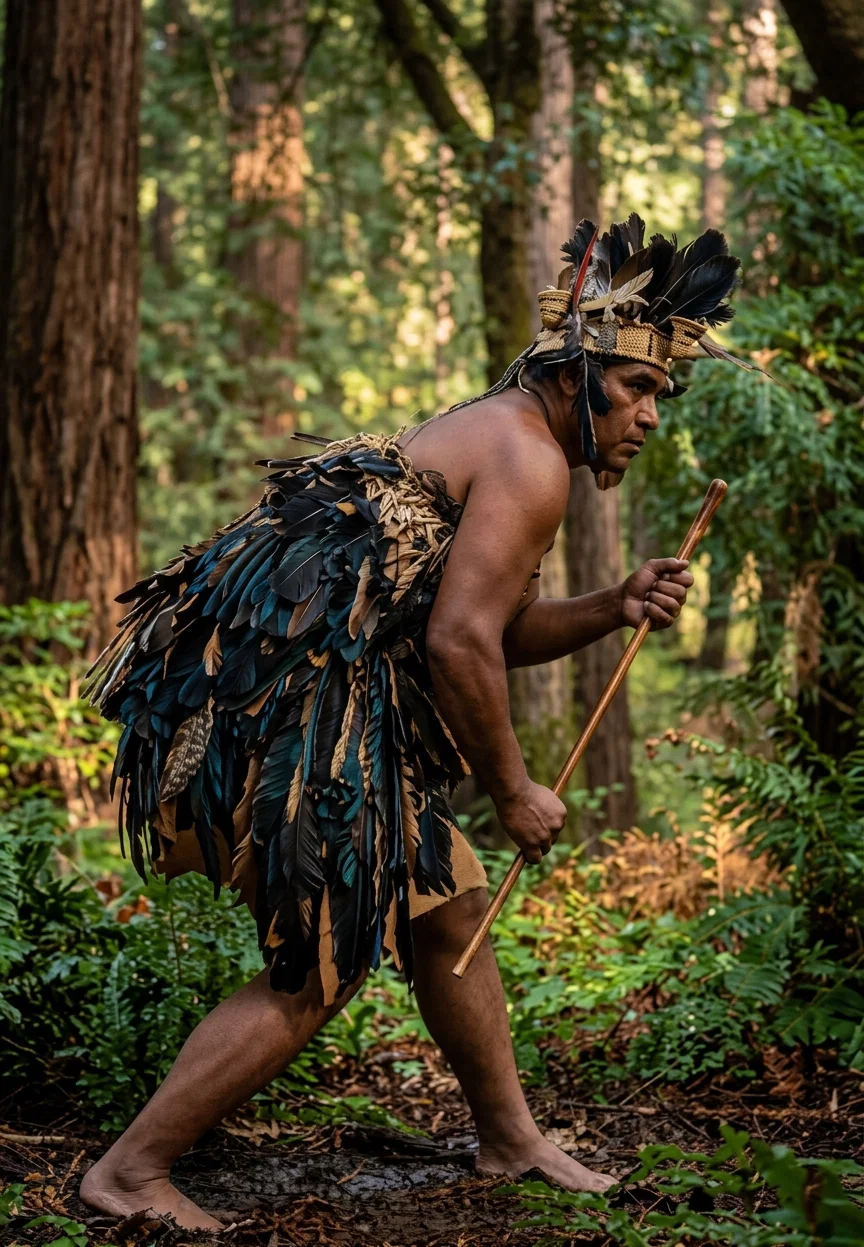 Pomo Indian in Dancing Costume made from Eagles' Feathers.