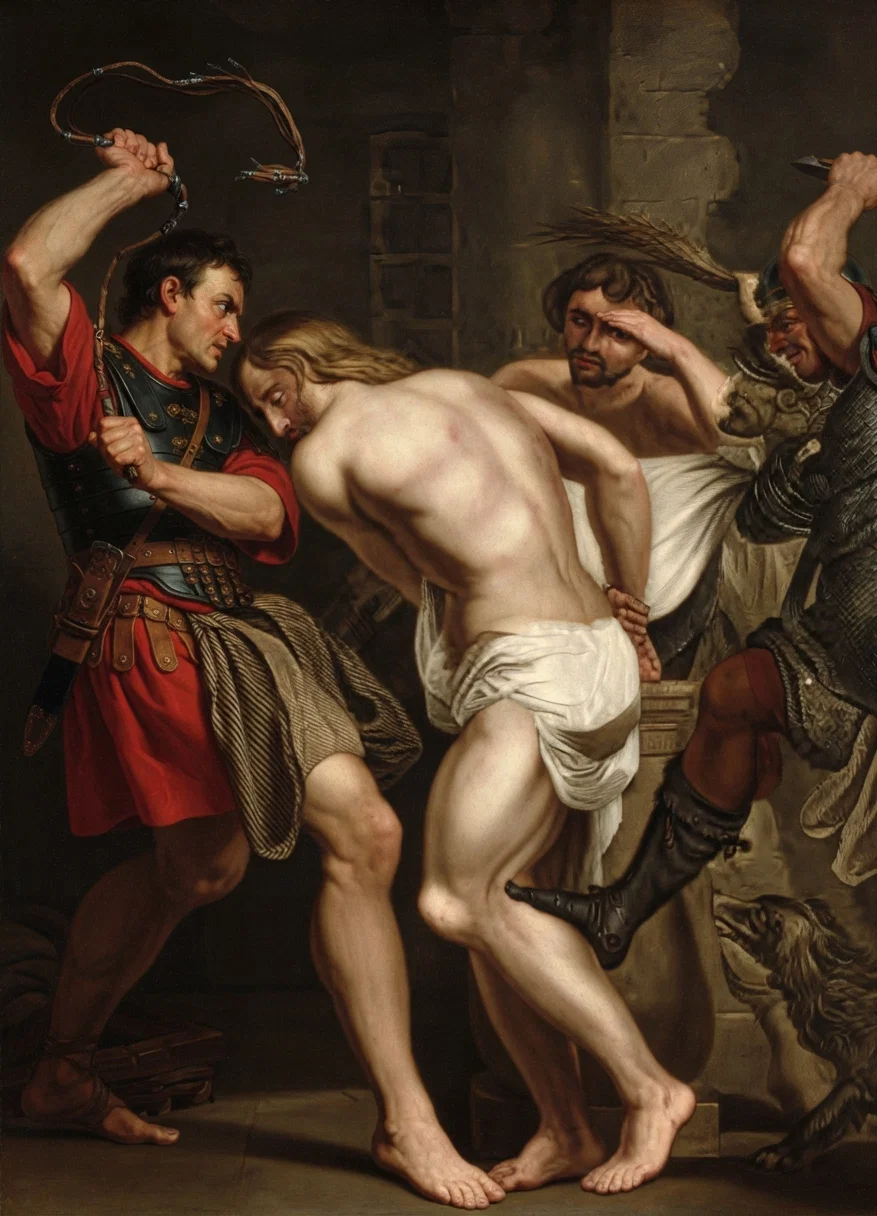 "WHO WAS TREATED AS WE DESERVE, THAT WE MIGHT BE TREATED AS HE DESERVES," FOR BY "HIS STRIPES WE ARE HEALED."
