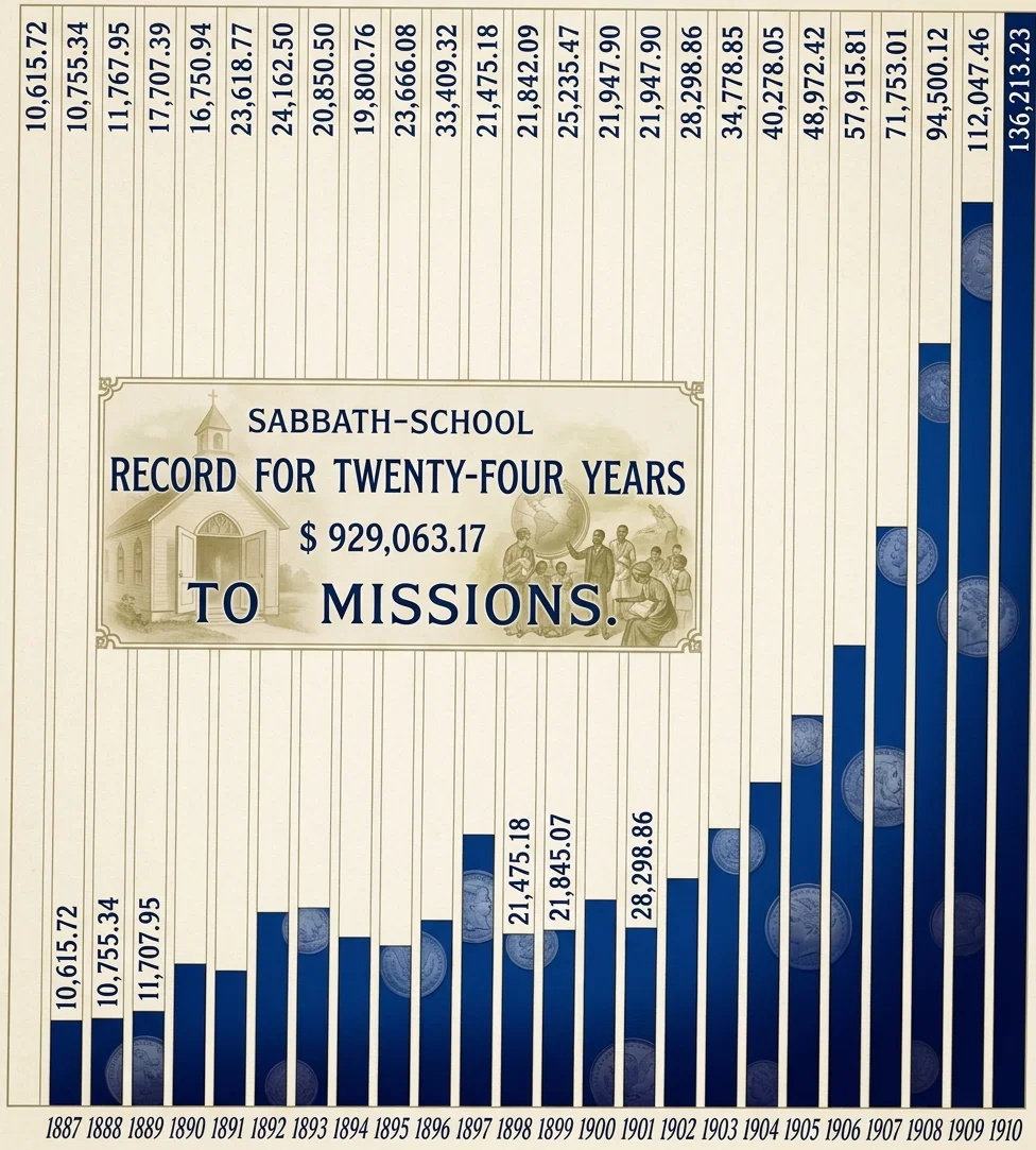 SABBATH-SCHOOL RECORD FOR TWENTY-FOUR YEARS $929,063.17 TO MISSIONS.