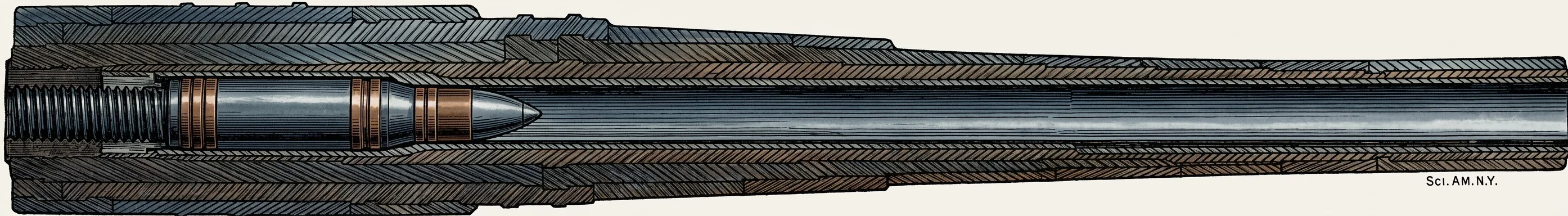 FIG. 4.—SECTION OF WOOLWICH 67-TON GUN WITH ARMOR-PIERCING SHELL.