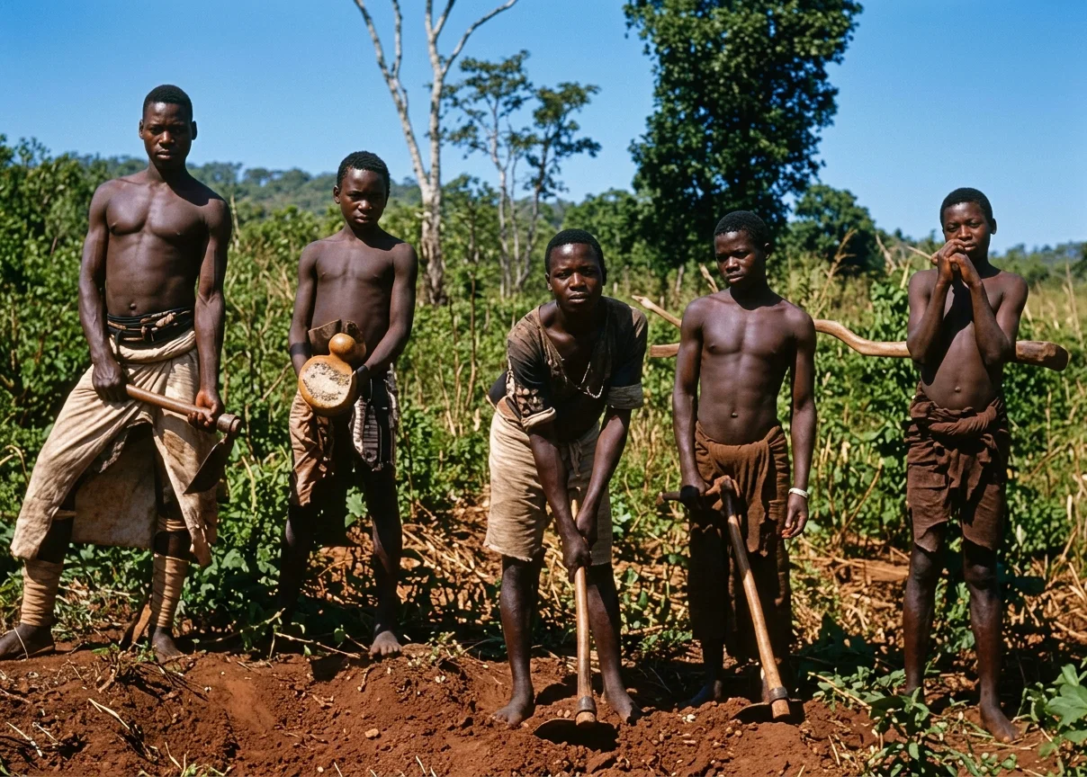 NYASSALAND BOYS PREPARING LAND FOR COTTON